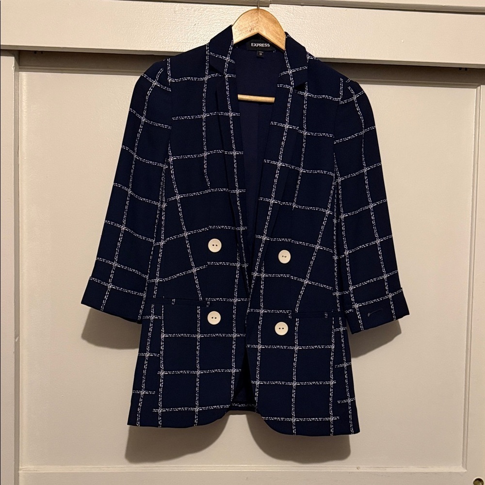 Express Navy and White Checkered Blazer - Picture 6 of 10